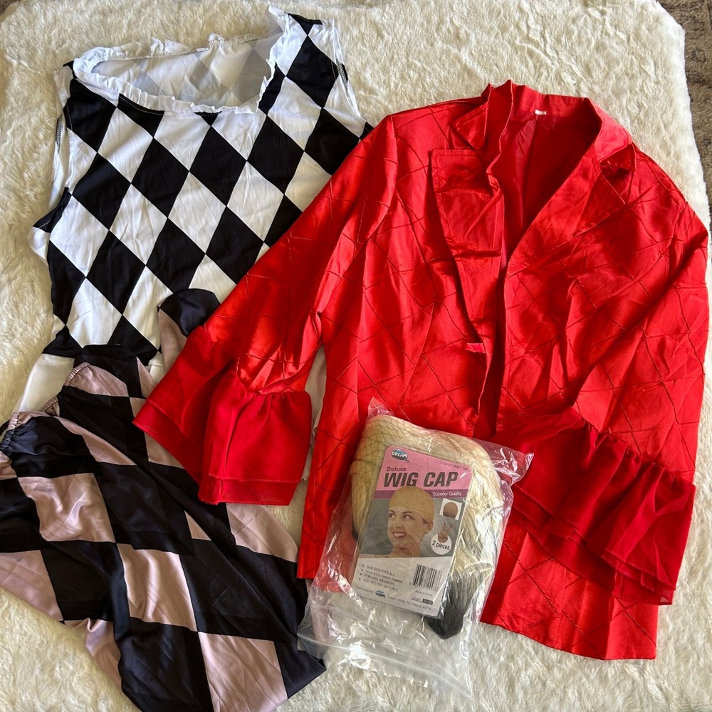 Harley Quinn Costume Set Women XXL Red Black White Harlequin Joker Halloween